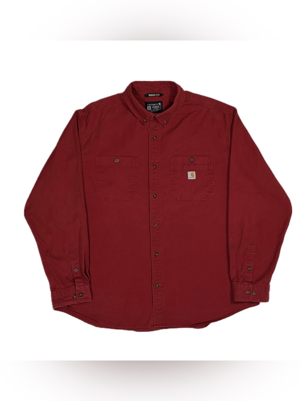 Carhartt Rugged Flex relaxed fit red canvas longsleeve button up shirt men 2XL